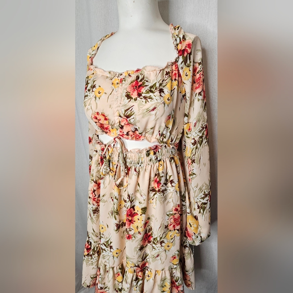 Allison & Kelly Peach Floral‎ Bishop Sleeves Cut-Out Dress Dillard's Size L